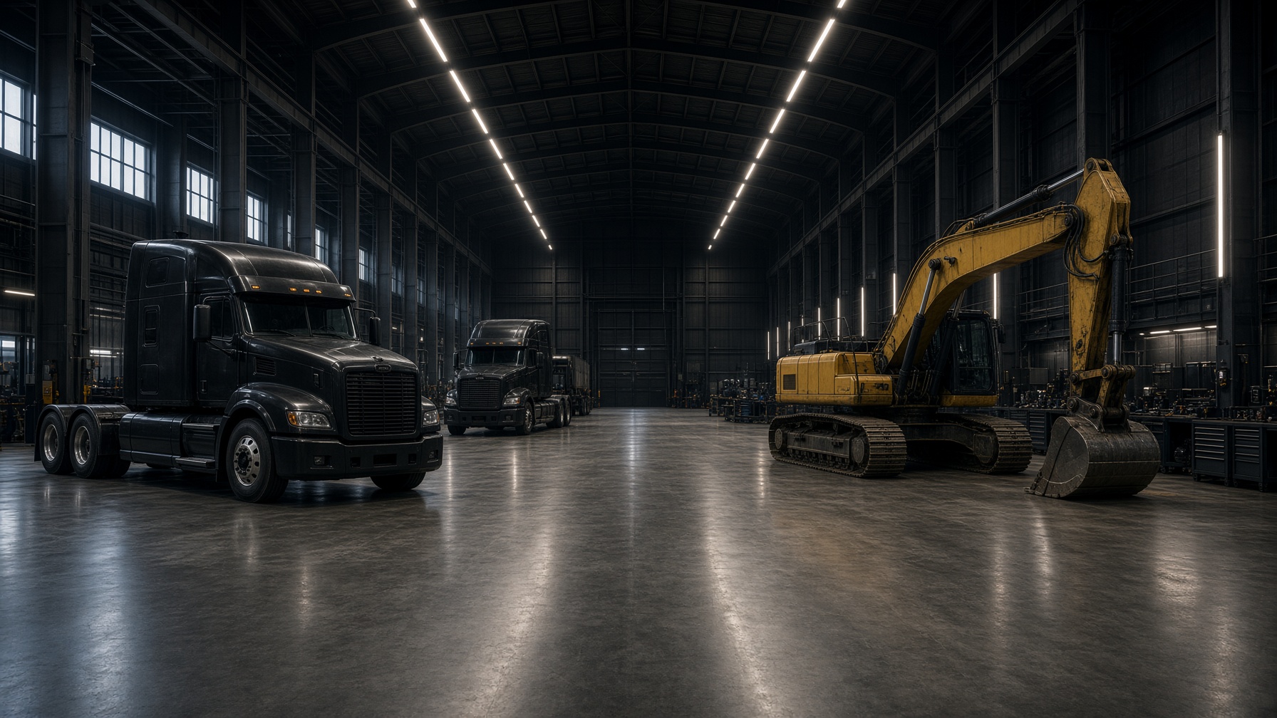 Hangarul SOS Utilaje cu utilaje de șantier — atelier de diagnostic București
