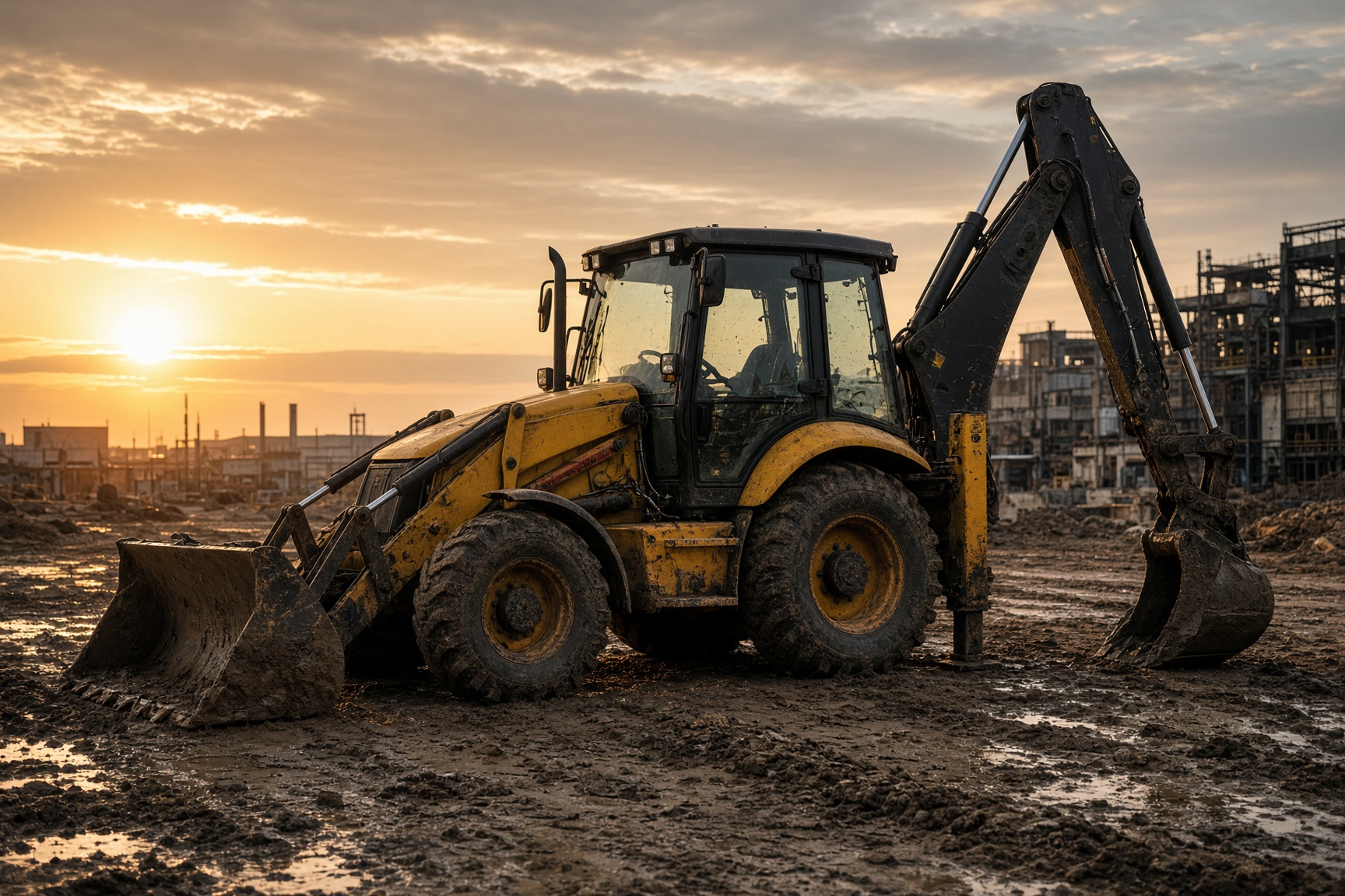 Buldoexcavator pe șantier — diagnostic și reparații SOS Utilaje