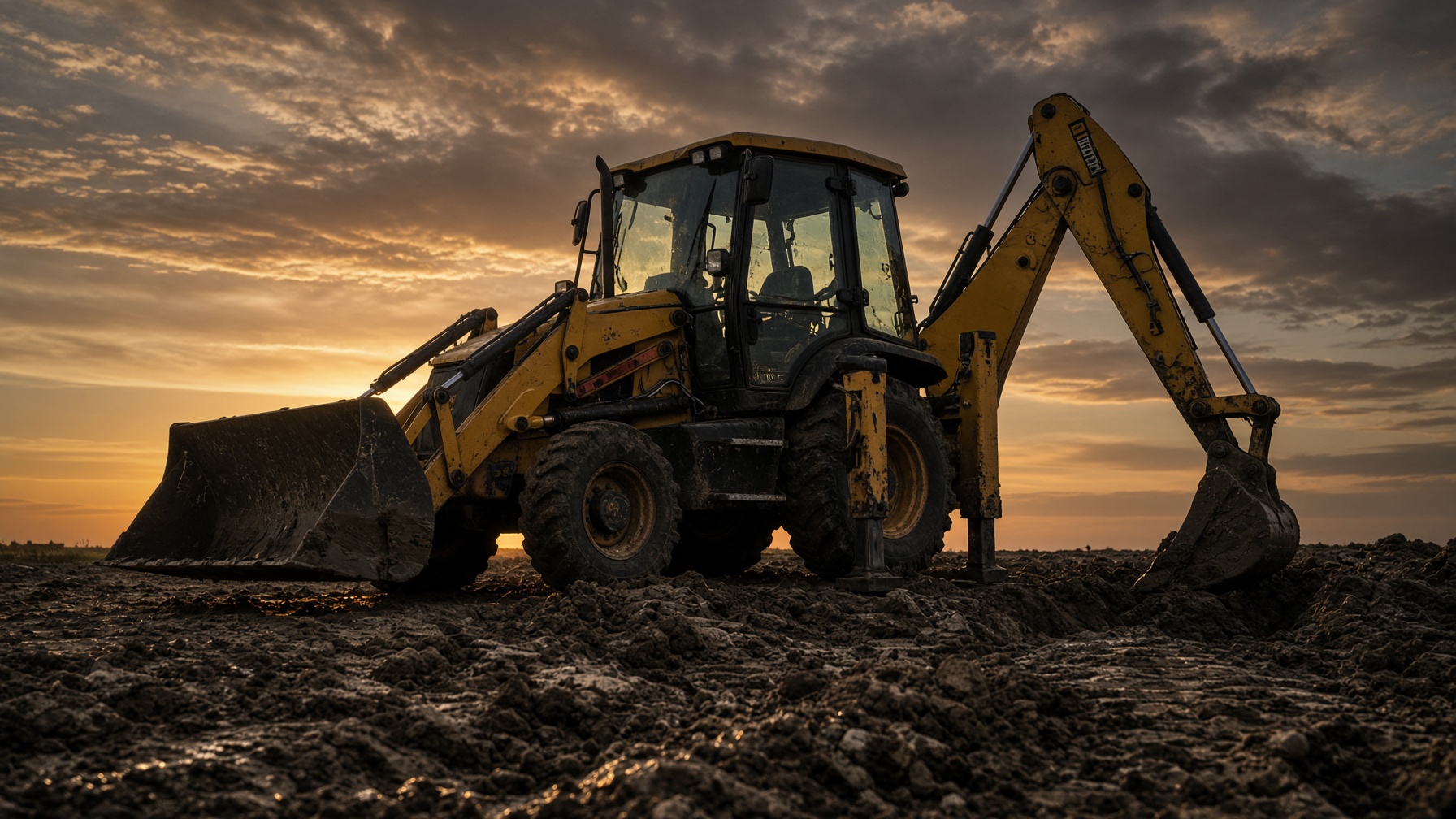 Buldoexcavator pe un șantier — diagnostic SOS Utilaje