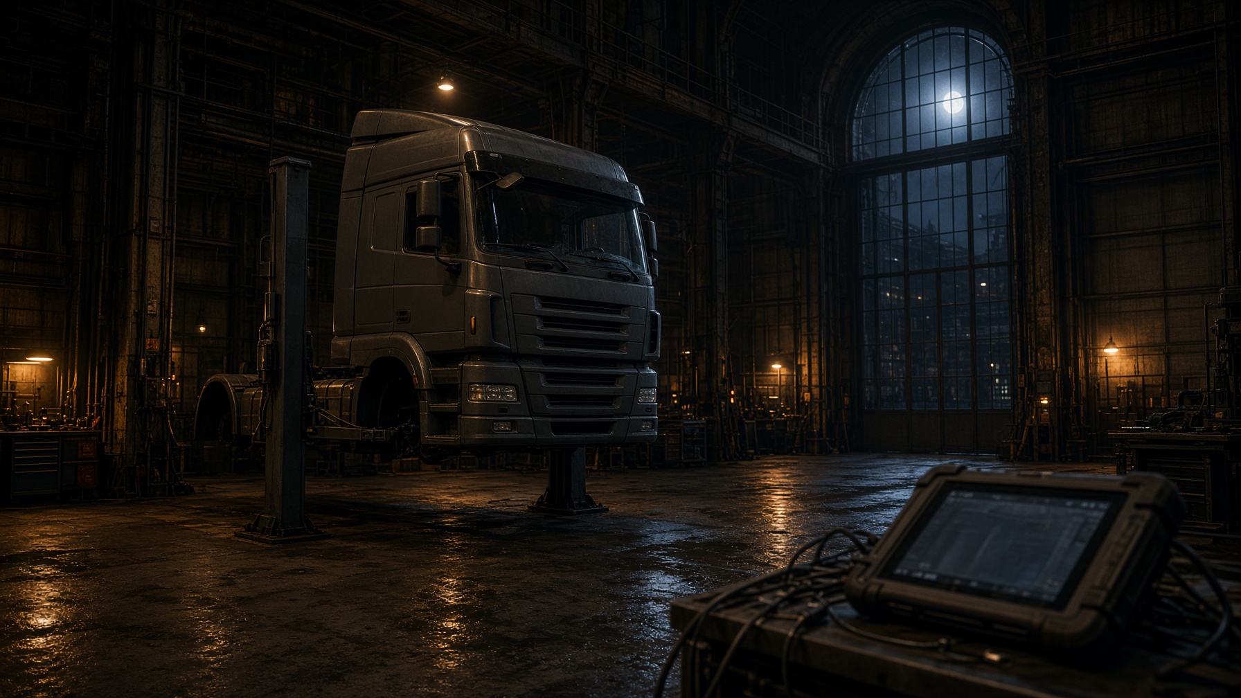 Atelier diesel SOS Utilaje, noapte — diagnoză camioane și utilaje